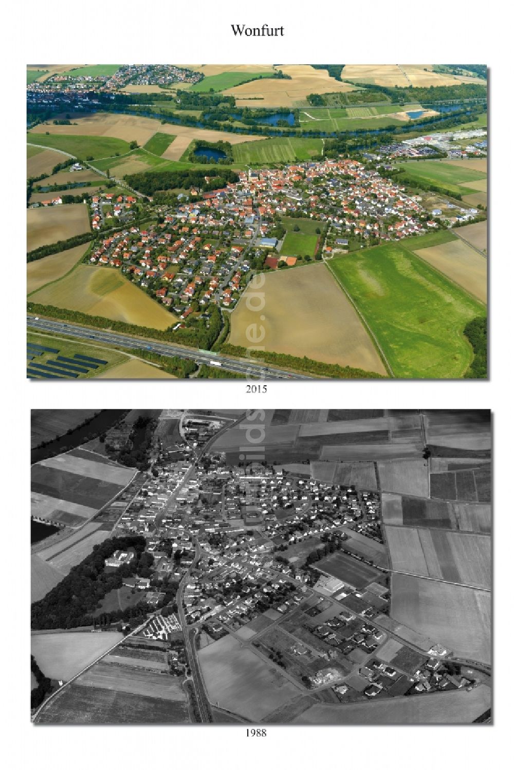 Luftaufnahme Wonfurt - 1988 und 2015 Wandel der Dorf - Ansicht von Wonfurt im Landkreis Haßberge im Bundesland Bayern