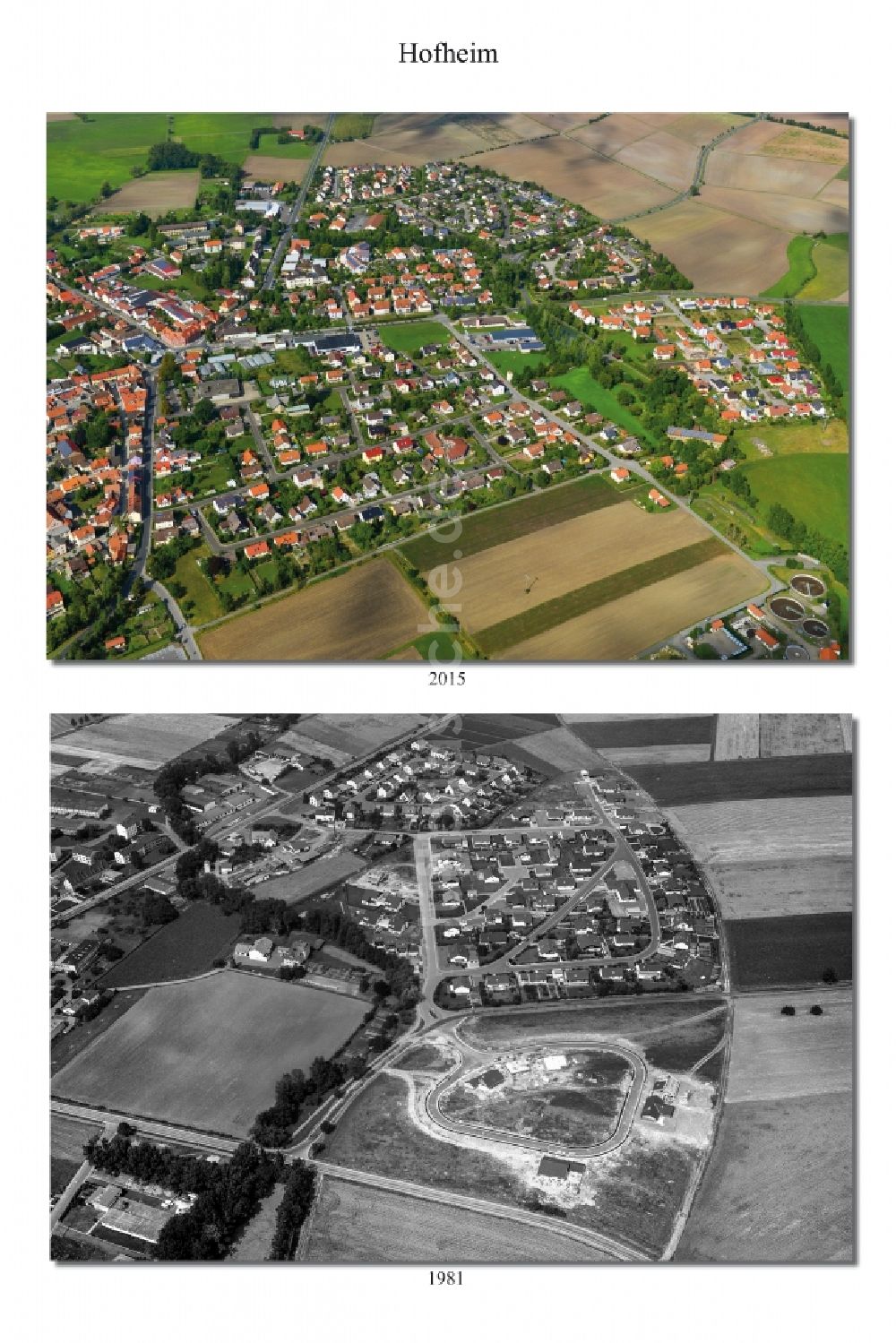 Hofheim in Unterfranken aus der Vogelperspektive: 1981 und 2015 Wandel der Stadt - Ansicht Hofheim im Landkreis Haßberge in Unterfranken im Bundesland Bayern