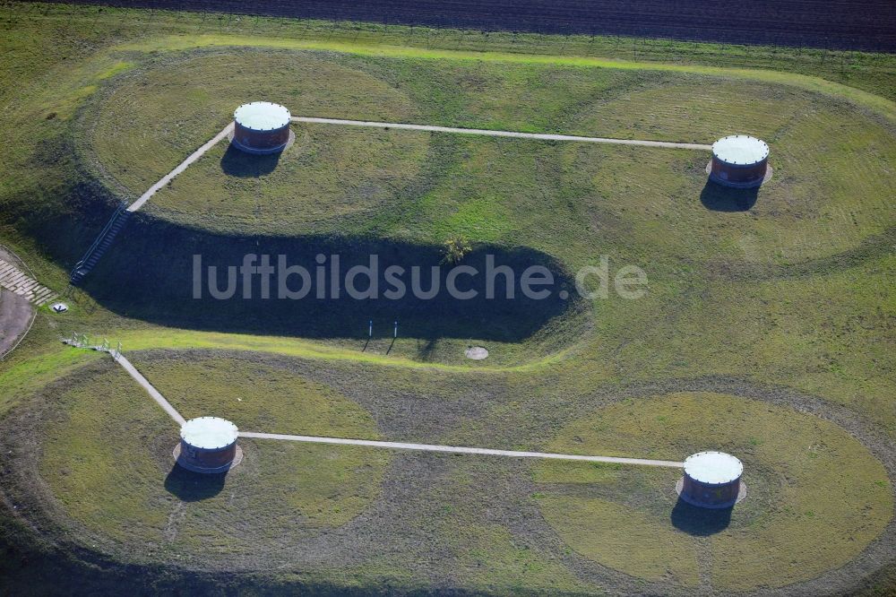 Luftaufnahme Magdeburg - Unterirdischer Wasserspeicher an der Hohendodeleber Chaussee / Thauberg im Ortsteil Ottersleben in Magdeburg im Bundesland Sachsen-Anhalt