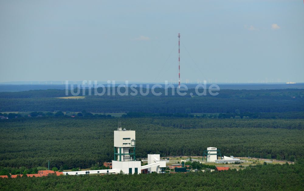 Gorleben aus der Vogelperspektive: Unterirdisches Lager für radioaktive Abfälle in Gorleben im Bundesland Niedersachsen, Deutschland