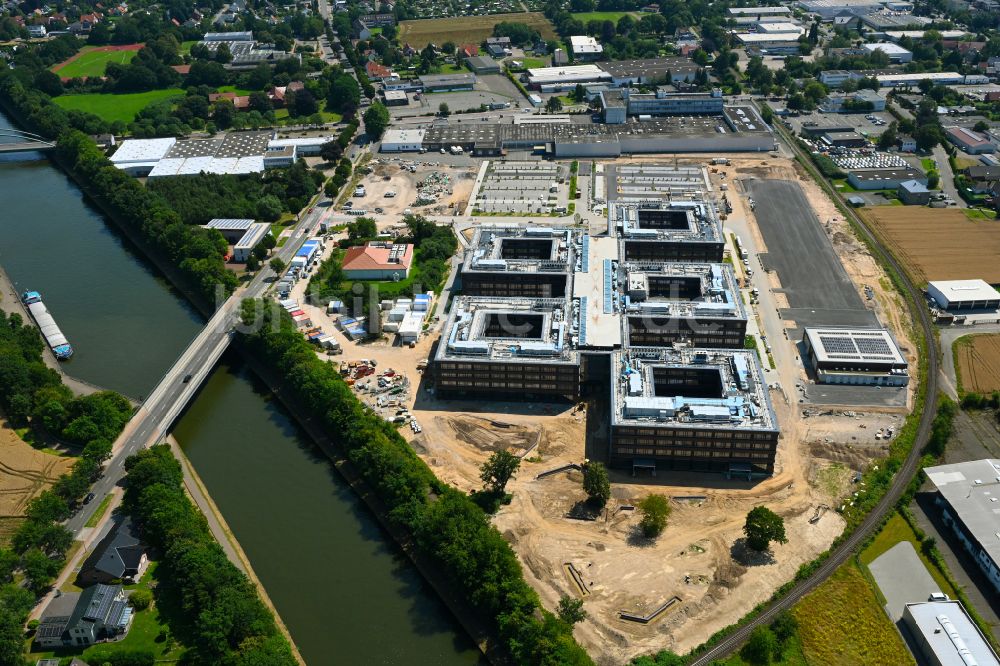 Minden von oben - Unternehmen- Verwaltungsgebäude Edeka Campus in Minden im Bundesland Nordrhein-Westfalen, Deutschland