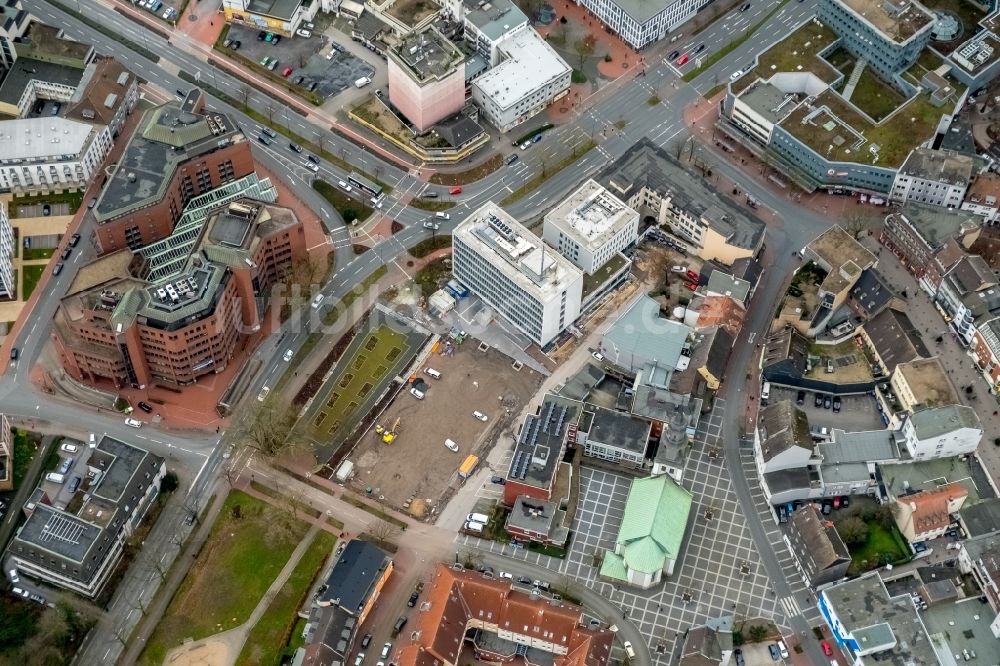 Hamm aus der Vogelperspektive: Unternehmen- Verwaltungsgebäude Stadtwerkehaus mit Rosengarten im Ortsteil Mitte in Hamm im Bundesland Nordrhein-Westfalen, Deutschland