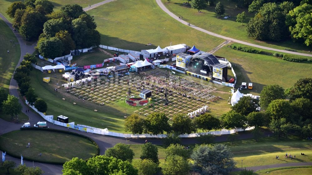 Luftaufnahme Bonn - Veranstaltungsgelände der Musikveranstaltung Kulturgarten in der Rheinaue in Bonn im Bundesland Nordrhein-Westfalen, Deutschland