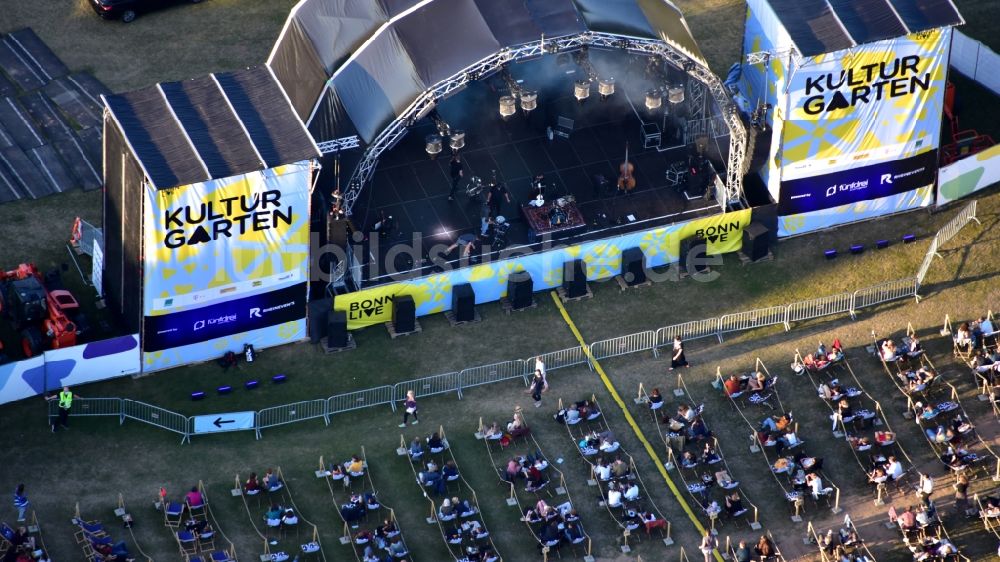 Bonn von oben - Veranstaltungsgelände der Musikveranstaltung Kulturgarten in der Rheinaue in Bonn im Bundesland Nordrhein-Westfalen, Deutschland