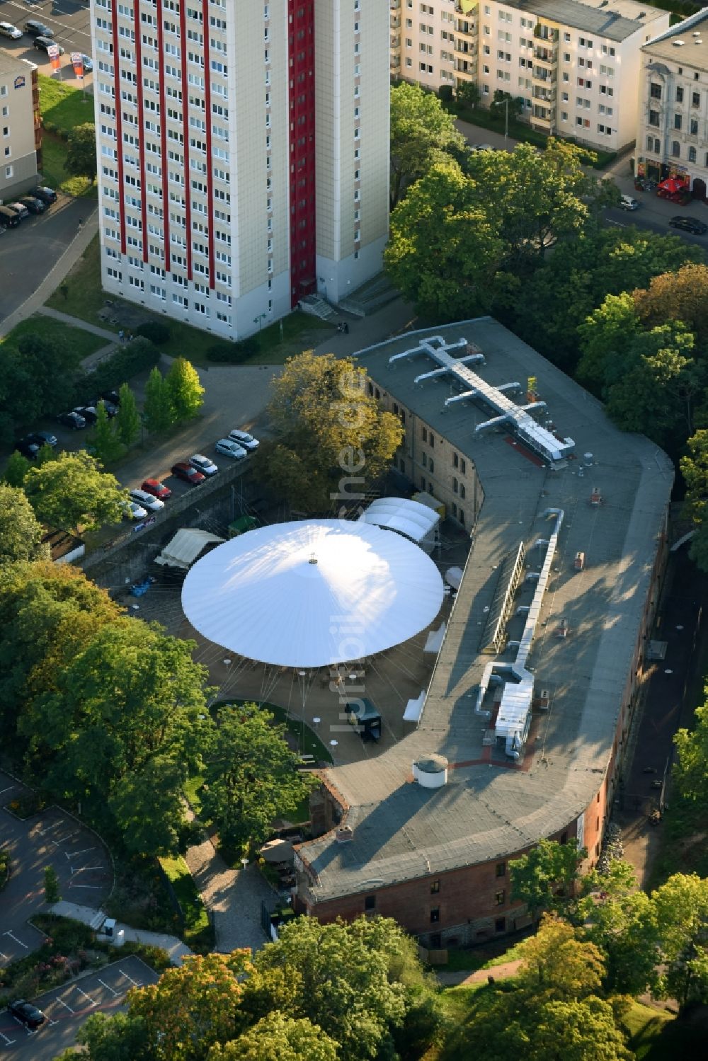 Luftaufnahme Magdeburg - Veranstaltungshalle FestungMark am Hohepfortewall in Magdeburg im Bundesland Sachsen-Anhalt, Deutschland