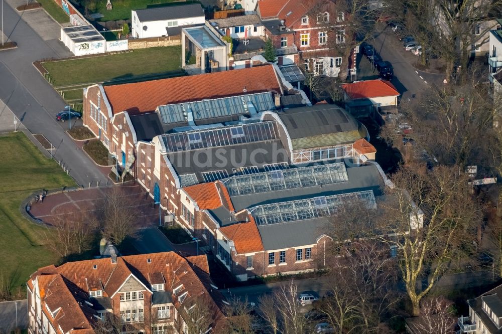 Herne von oben - Veranstaltungshalle Flottmann-Hallen an der Straße des Bohrhammers in Herne im Bundesland Nordrhein-Westfalen, Deutschland