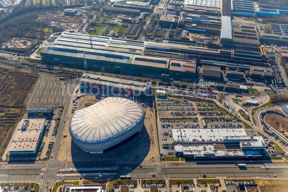 Düsseldorf von oben - Veranstaltungshalle ISS Dome in Düsseldorf im Bundesland Nordrhein-Westfalen