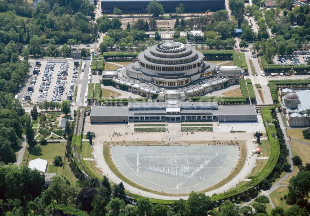 Wroclaw Breslau von oben - Veranstaltungshalle Jahrhunderthalle Hala Stulecia Wystawowa in Wroclaw Breslau in Niederschlesien, Polen