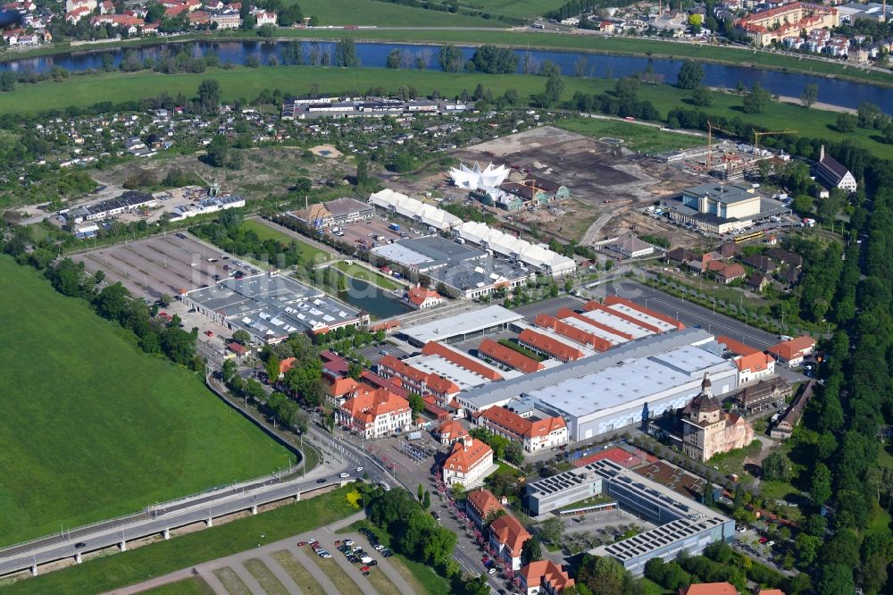 Dresden aus der Vogelperspektive: Veranstaltungshalle Ostrapark - Zentrum für Eventkultur am Messering in Dresden im Bundesland Sachsen