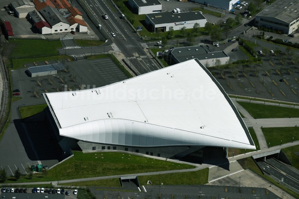 Saint-Etienne von oben - Veranstaltungshalle Zénith de St Etienne in Saint-Etienne in Auvergne Rhone-Alpes, Frankreich