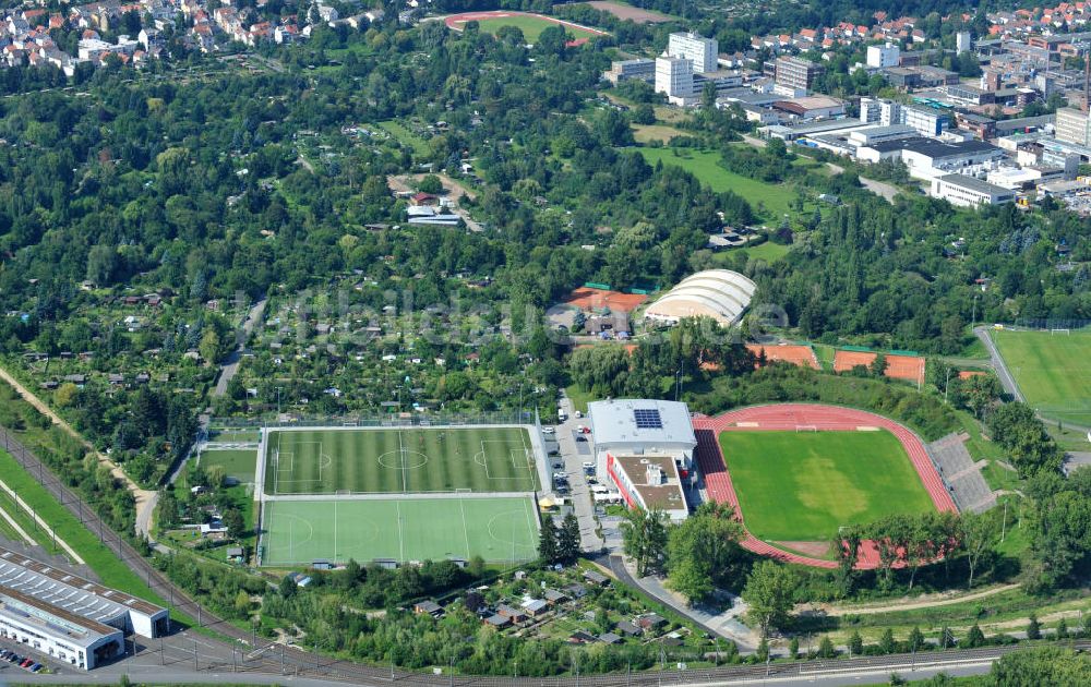 Frankfurt am Main aus der Vogelperspektive: Vereinsneubau am Stadion am Riederwald des Verein Eintracht Frankfurt