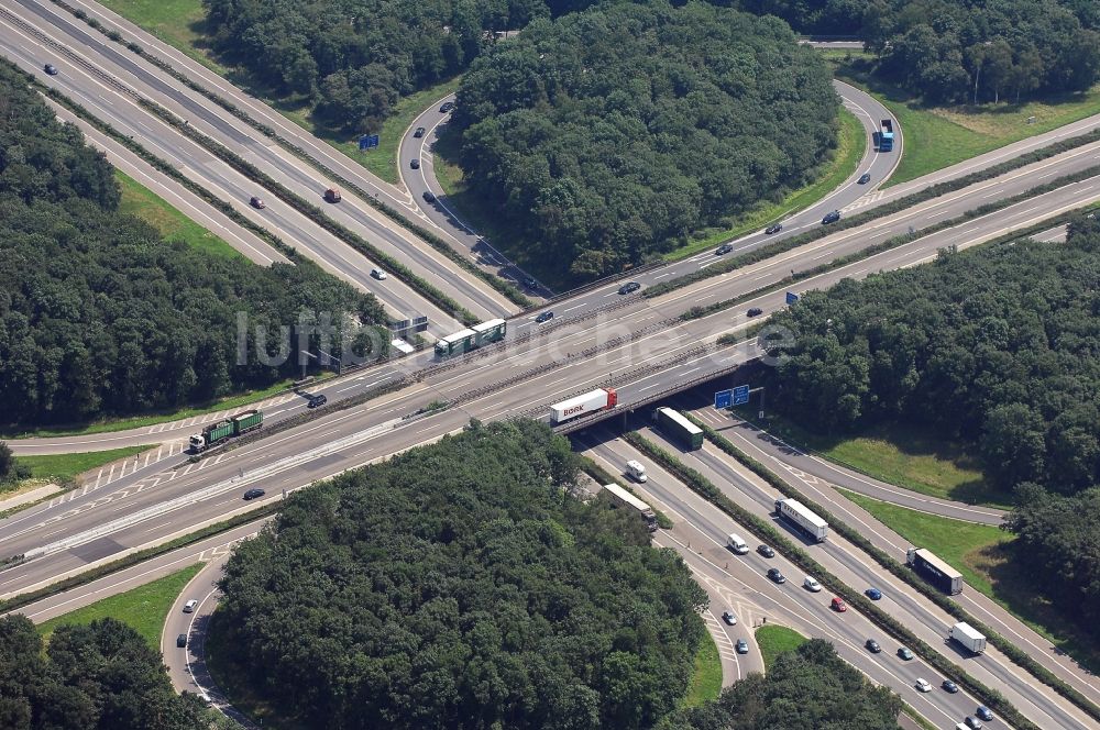 Luftaufnahme Köln - Verkehrsführung am Autobahnkreuz der BAB A1 Autobahnkreuz Köln Nord in Köln im Bundesland Nordrhein-Westfalen, Deutschland