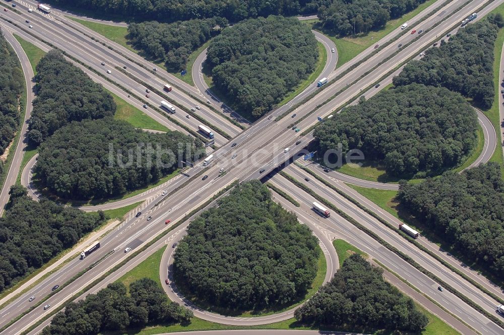 Köln von oben - Verkehrsführung am Autobahnkreuz der BAB A1 Autobahnkreuz Köln Nord in Köln im Bundesland Nordrhein-Westfalen, Deutschland