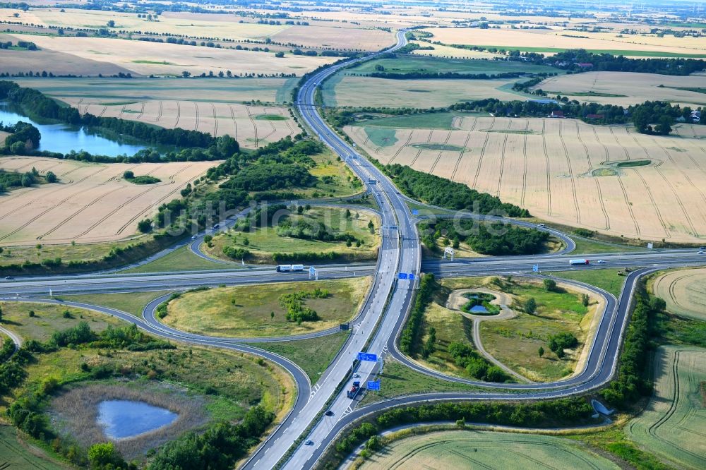 Luftbild Gramzow - Verkehrsführung am Autobahnkreuz der BAB A20 - A11 in Gramzow im Bundesland Brandenburg, Deutschland