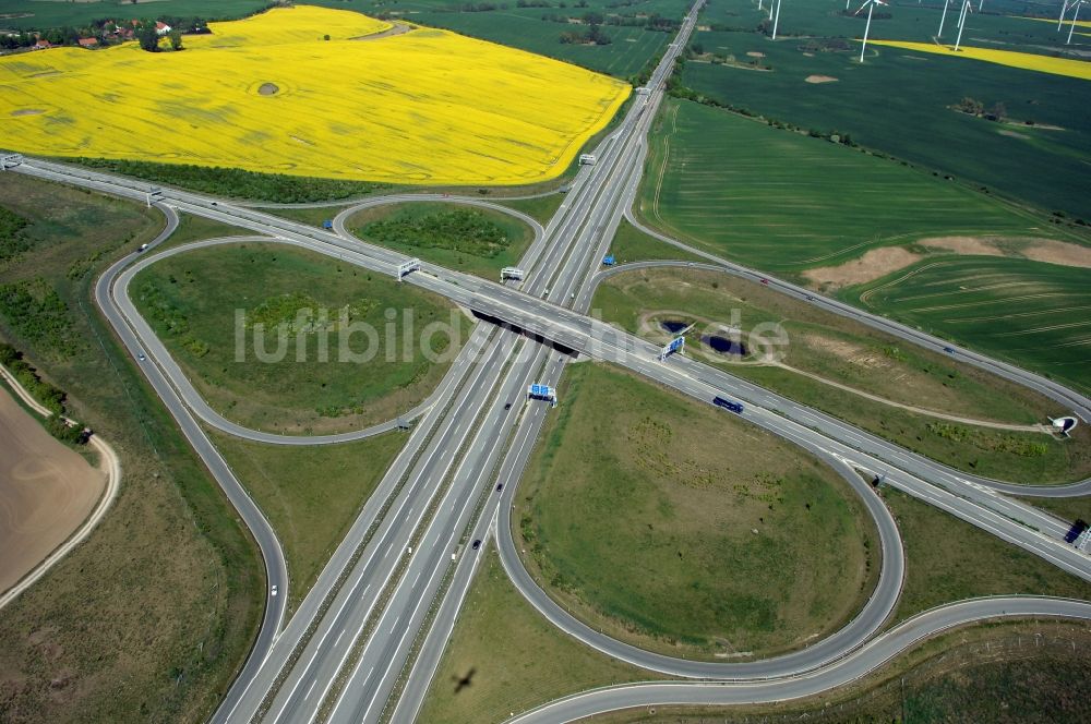 Luftbild Gramzow - Verkehrsführung am Autobahnkreuz der BAB A20 - A11 in Gramzow im Bundesland Brandenburg, Deutschland