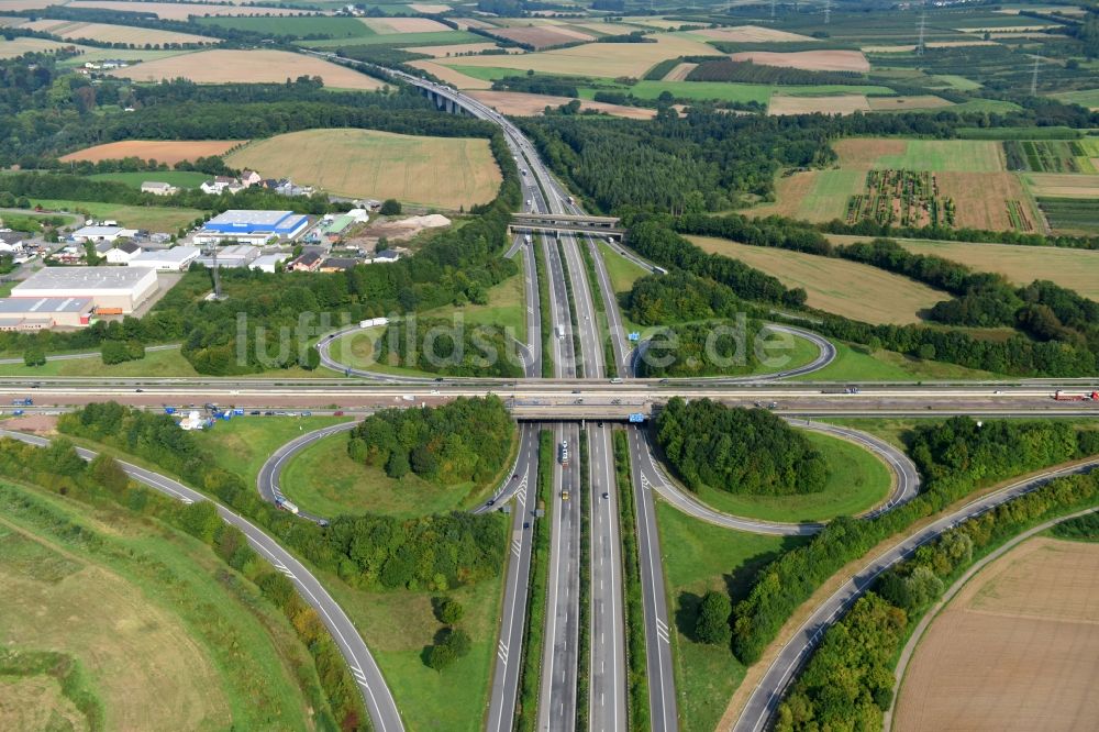 Luftbild Bassenheim - Verkehrsführung am Autobahnkreuz der BAB A48 zur A61 Kreuz Koblenz in Bassenheim im Bundesland Rheinland-Pfalz, Deutschland