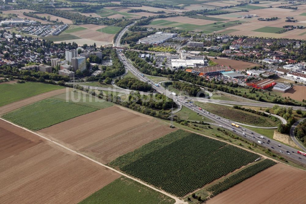 Luftaufnahme Mainz - Verkehrsführung am Autobahnkreuz Mainz Süd der BAB A60 und A63 in Mainz im Bundesland Rheinland-Pfalz