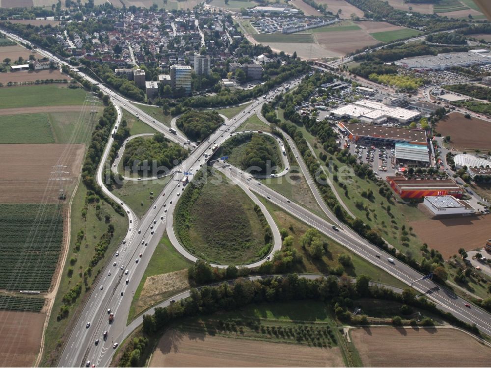 Luftbild Mainz - Verkehrsführung am Autobahnkreuz Mainz Süd der BAB A60 und A63 in Mainz im Bundesland Rheinland-Pfalz