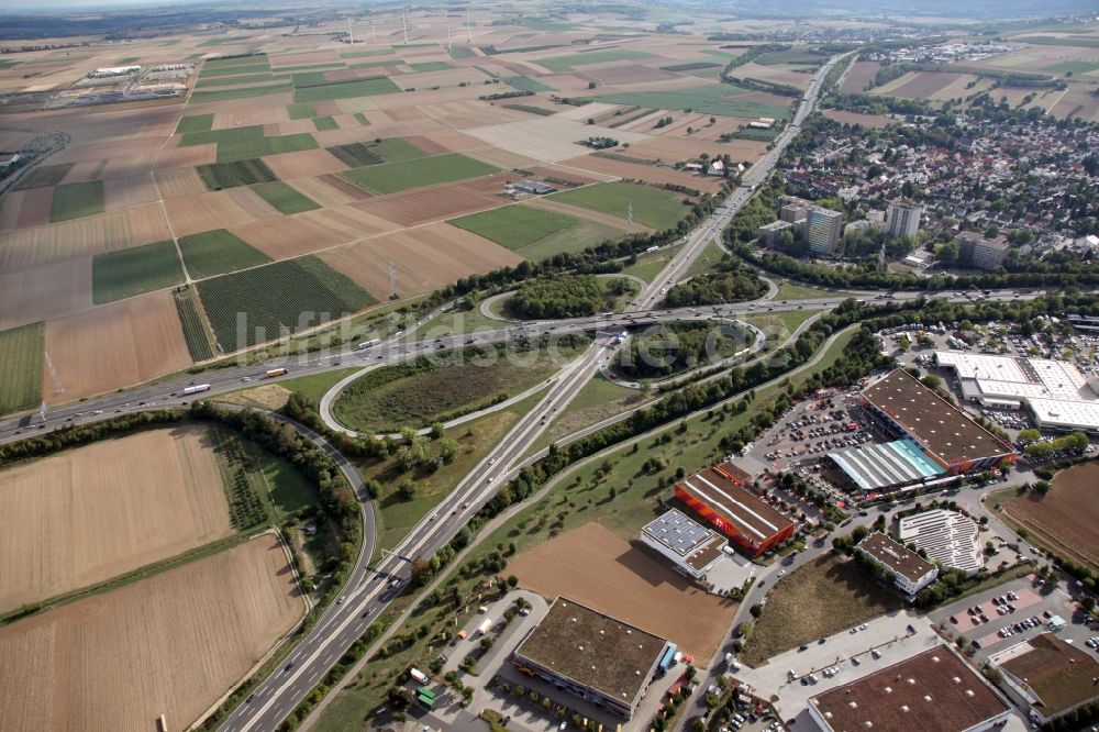 Luftaufnahme Mainz - Verkehrsführung am Autobahnkreuz Mainz Süd der BAB A60 und A63 in Mainz im Bundesland Rheinland-Pfalz