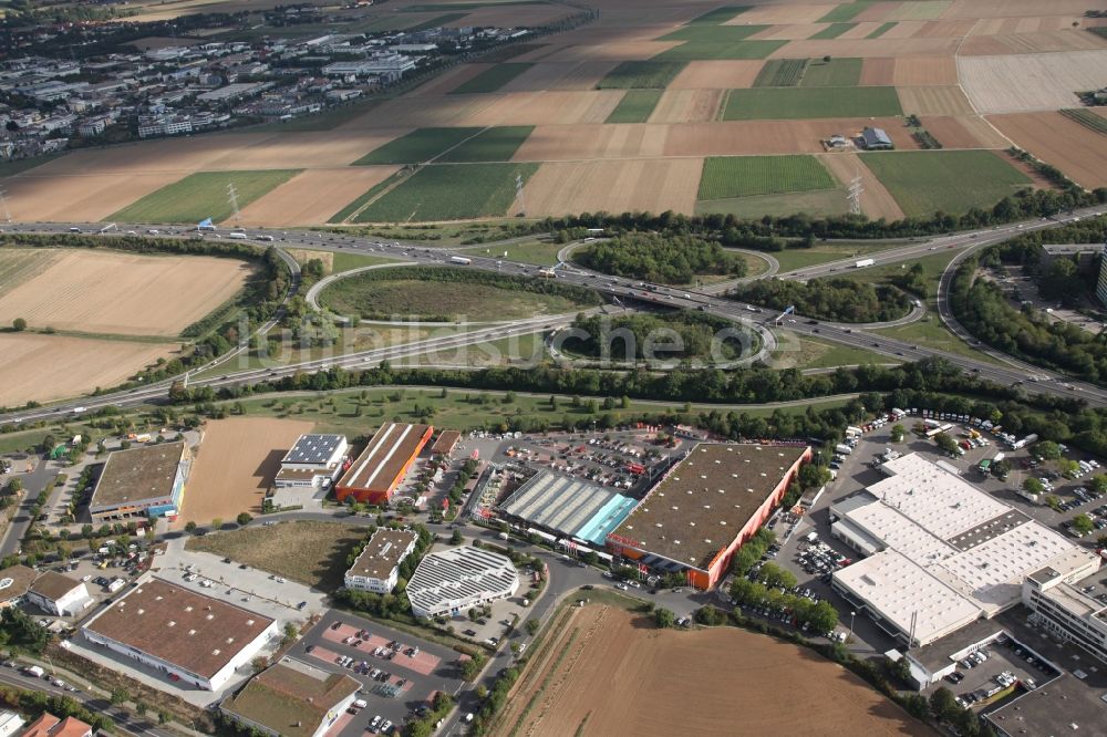 Mainz von oben - Verkehrsführung am Autobahnkreuz Mainz Süd der BAB A60 und A63 in Mainz im Bundesland Rheinland-Pfalz