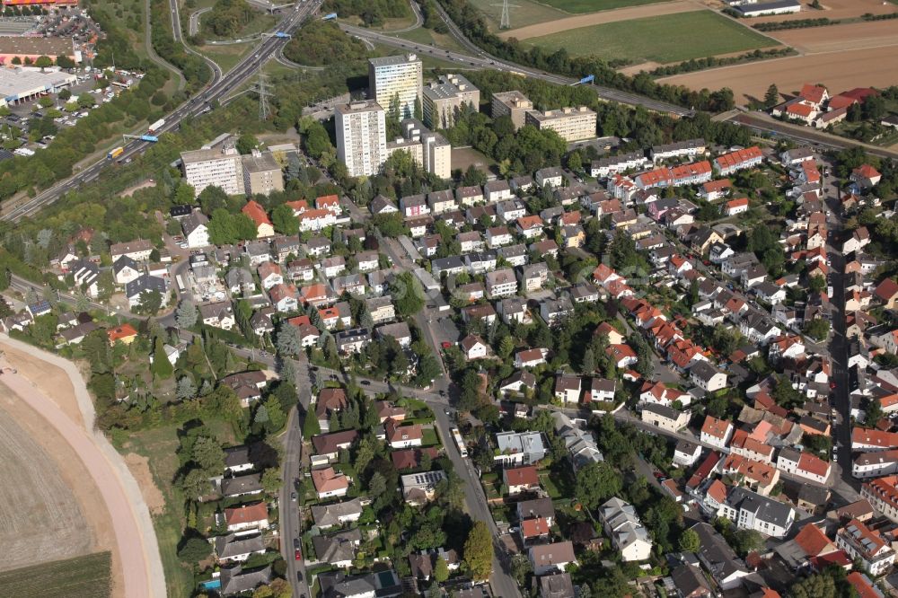 Mainz von oben - Verkehrsführung am Autobahnkreuz Mainz Süd der BAB A60 und A63 in Mainz im Bundesland Rheinland-Pfalz