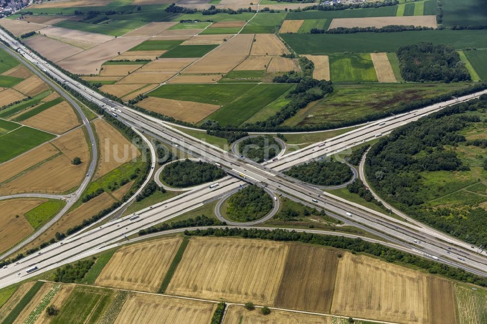 Sankt Leon-Rot von oben - Verkehrsführung am Autobahnkreuz Walldorf der BAB A4 und A6 bzw. E50 in Sankt Leon-Rot im Bundesland Baden-Württemberg