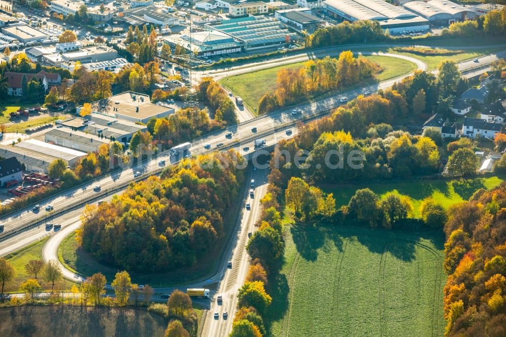 Witten von oben - Verkehrsführung der Bundesautobahn (BAB) A44 Witten-Stockum in Witten im Bundesland Nordrhein-Westfalen