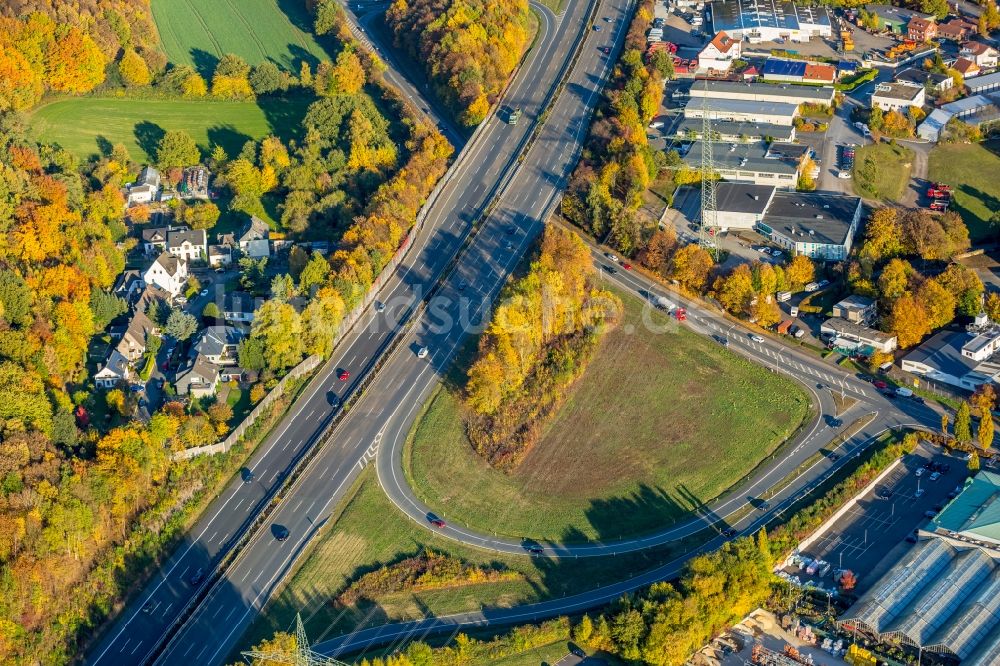 Witten von oben - Verkehrsführung der Bundesautobahn (BAB) A44 Witten-Stockum in Witten im Bundesland Nordrhein-Westfalen