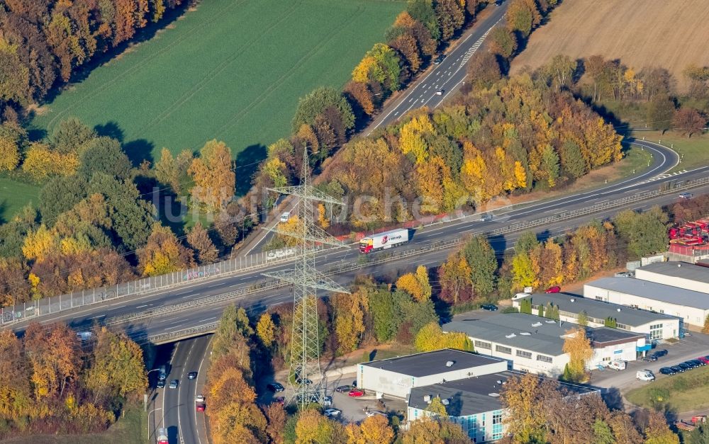 Luftaufnahme Witten - Verkehrsführung der Bundesautobahn (BAB) A44 Witten-Stockum in Witten im Bundesland Nordrhein-Westfalen