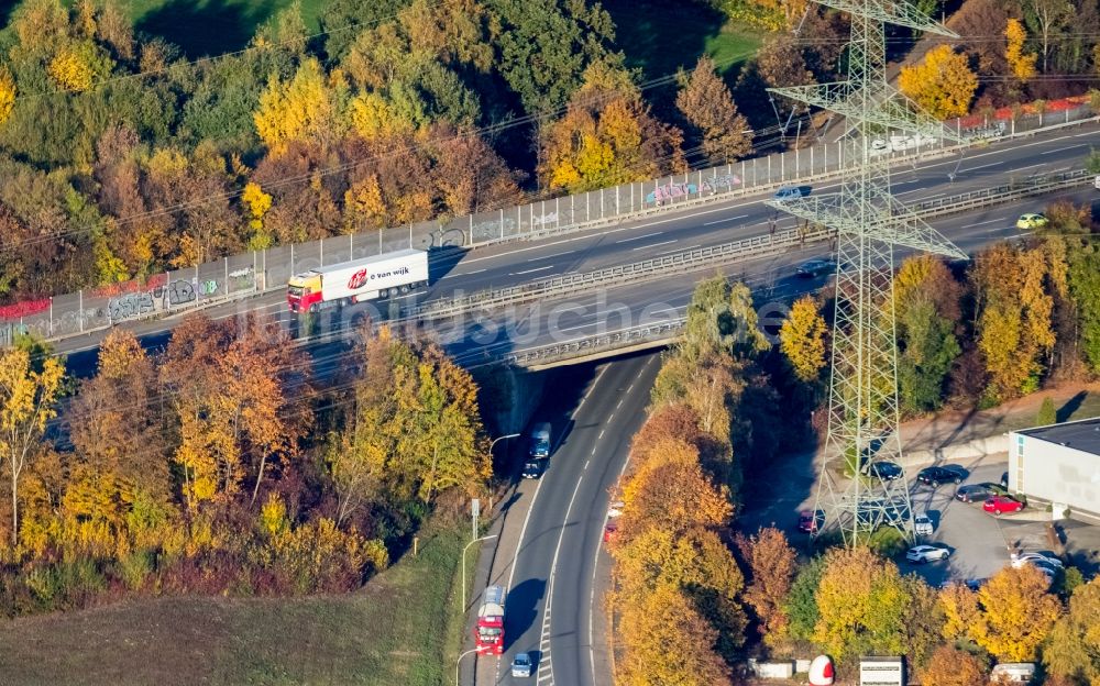 Witten von oben - Verkehrsführung der Bundesautobahn (BAB) A44 Witten-Stockum in Witten im Bundesland Nordrhein-Westfalen