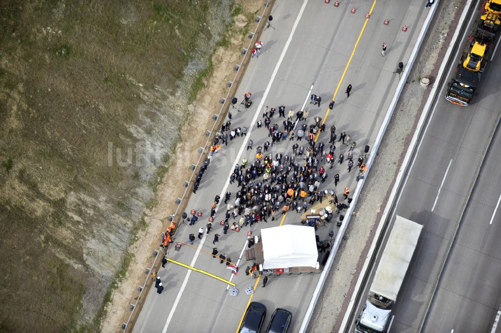 EISENACH aus der Vogelperspektive: Verkehrsfreigabe der sechsstreifig, neugebauten Umfahrung der Hörselberge im Zuge der A 4 Verlegung bei Eisenach