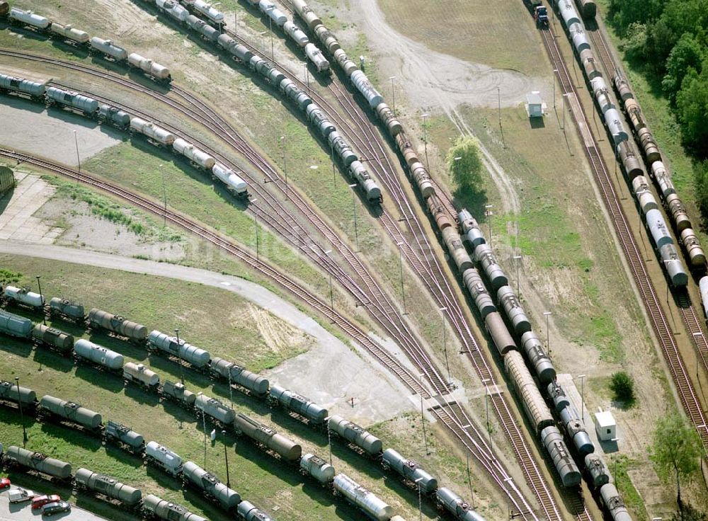 Schwarzheide / Brandenburg von oben - Verlade- und Rangierbahnhof auf dem südlichen Werksgelände der BASF - Schwarzheide .