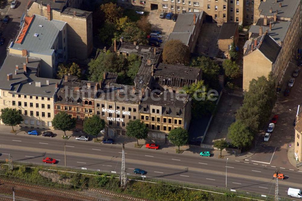 Halle von oben - Verlassene Häuser in der Volkmannstraße in Halle/Saale