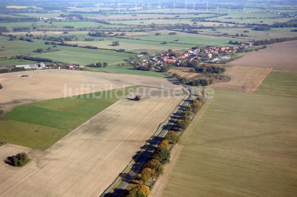 Luftbild Kuhbier - Verlauf Bundesstrasse 189 von Wittenberge bis Wittstock