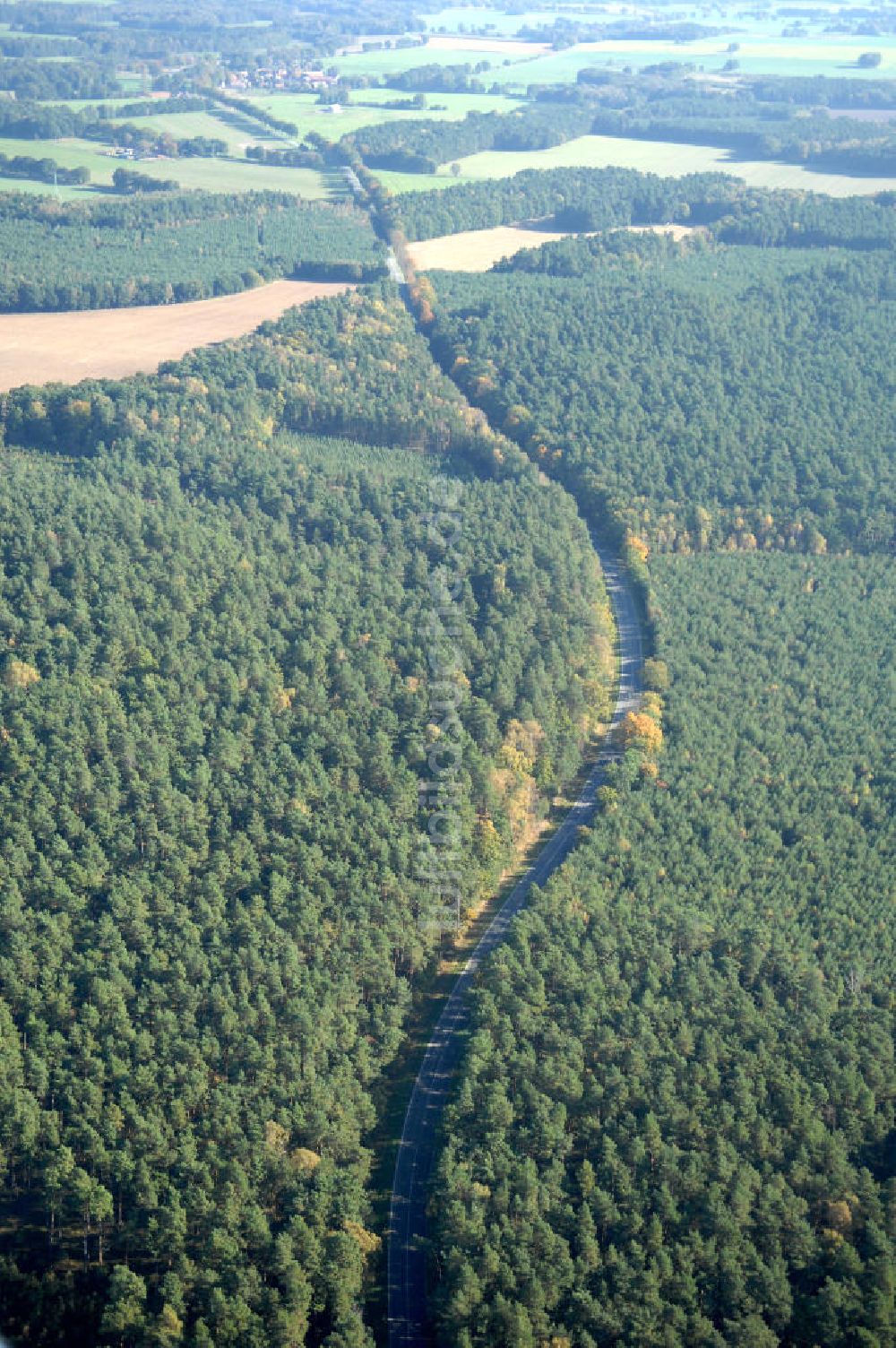 Perleberg aus der Vogelperspektive: Verlauf Bundesstrasse 189 von Wittenberge bis Wittstock