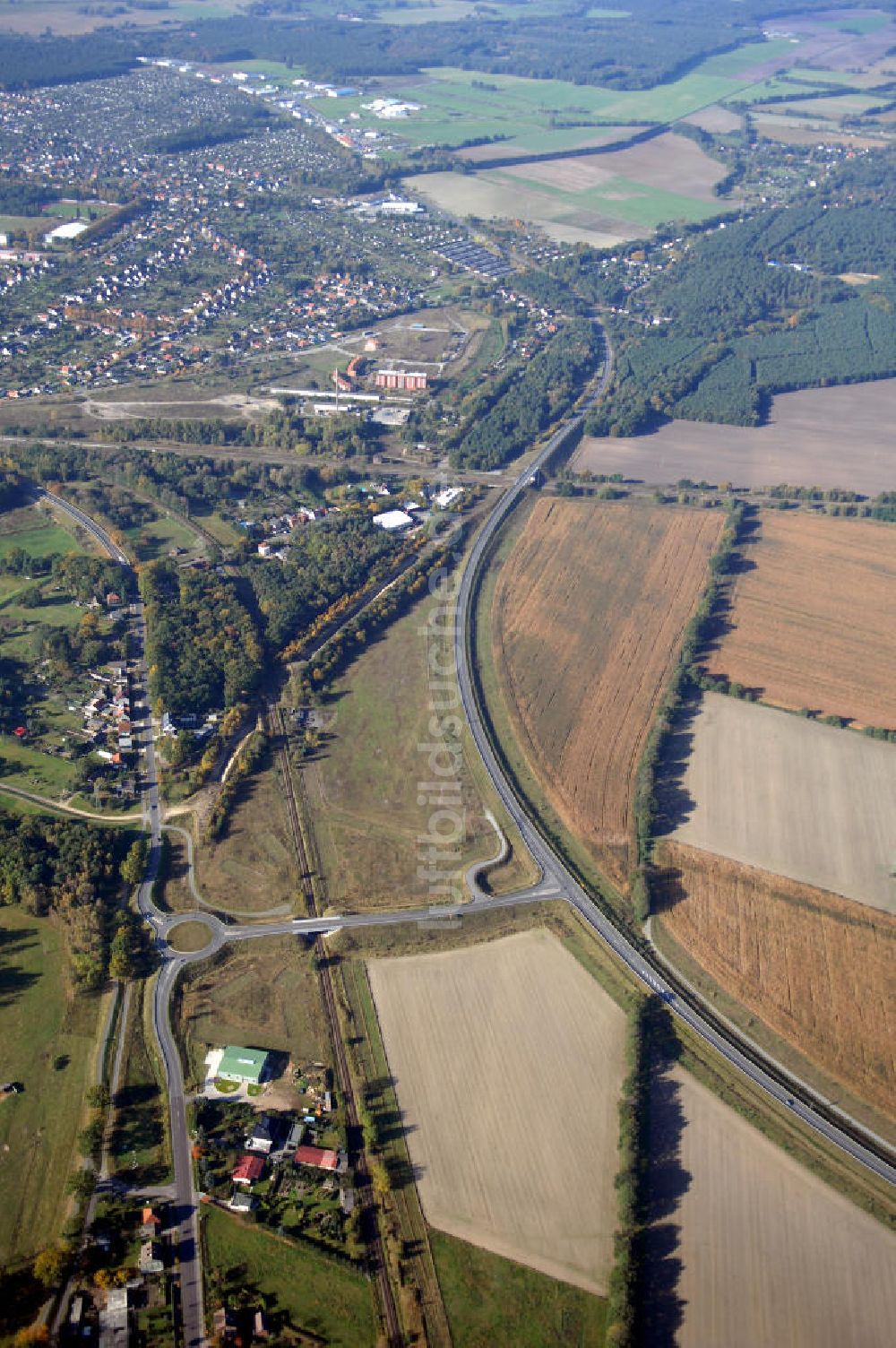 Weisen von oben - Verlauf Bundesstrasse 189 von Wittenberge bis Wittstock