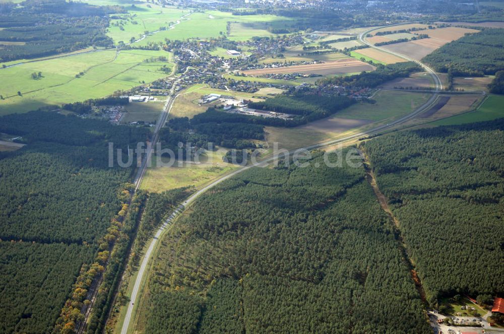 Weisen von oben - Verlauf Bundesstrasse 189 von Wittenberge bis Wittstock