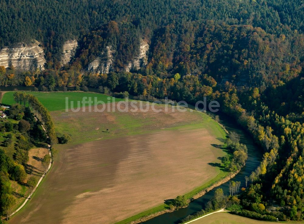 Ebenau von oben - Verlauf des Flußbettes der Werra bei Ebenau ( Creuzburg ) in Thüringen