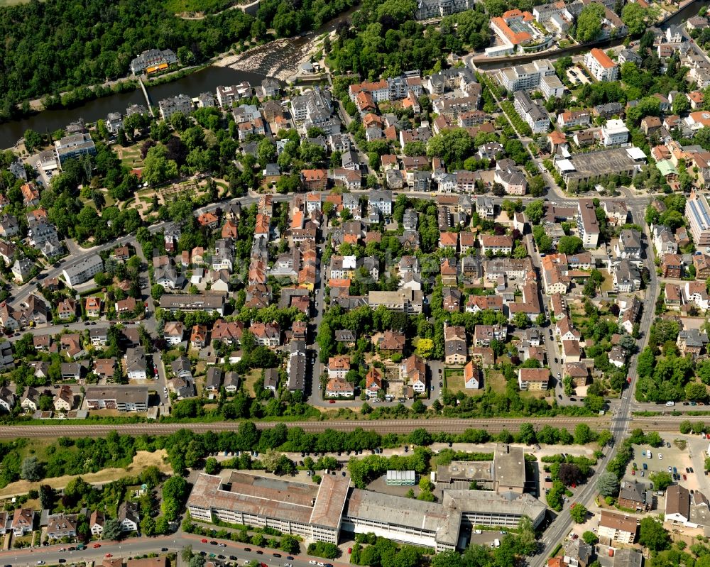 Luftbild Bad Kreuznach - Verlauf des Flusses Nahe im Westen von Bad Kreuznach im Bundesland Rheinland-Pfalz