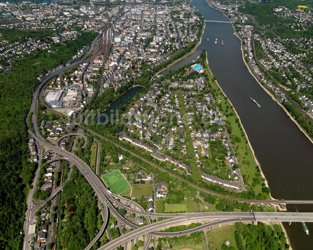 Luftbild Koblenz - Verlauf des Rhein in Koblenz im Bundesland Rheinland-Pfalz