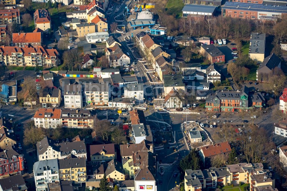 Bochum von oben - Verlauf der Straßenkreuzung Hauptstraße - Unterstraße - Oberstraße in Bochum im Bundesland Nordrhein-Westfalen