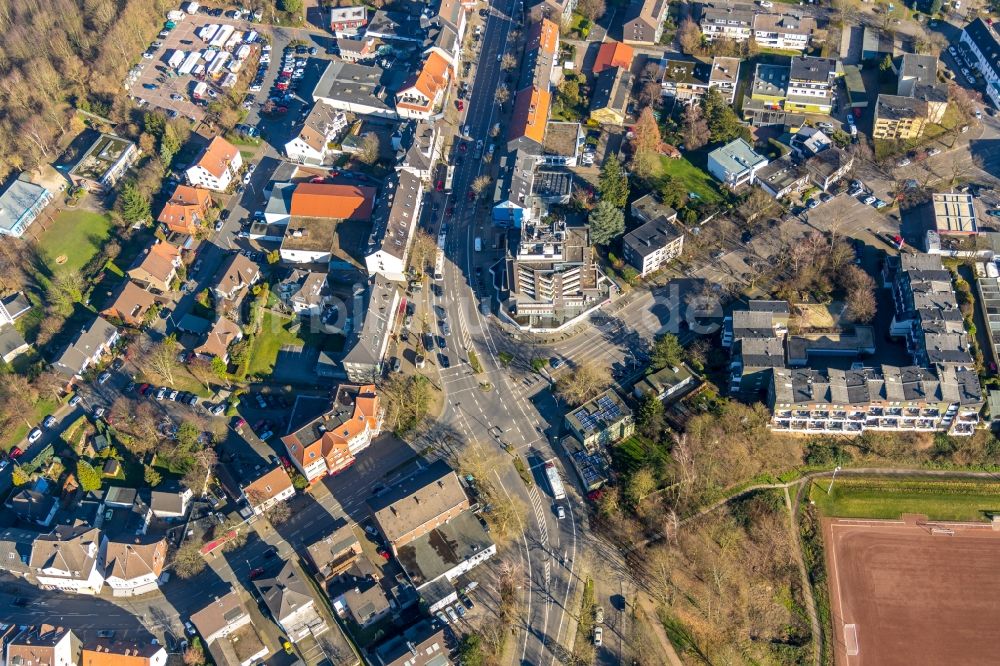 Luftaufnahme Bochum - Verlauf der Straßenkreuzung Kemnader Straße, Heinrich-König-Straße und Markstraße in Bochum im Bundesland Nordrhein-Westfalen