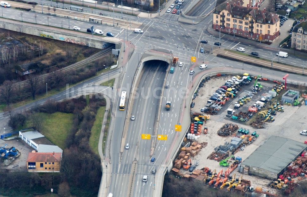 Luftbild Dresden - Verlauf der Straßenkreuzung B6 / Washingtonstr in Dresden im Bundesland Sachsen