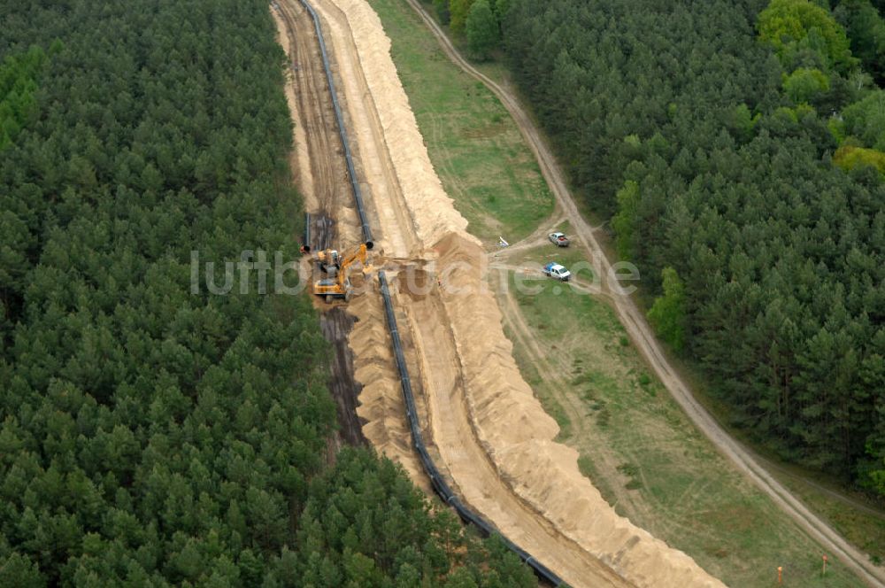 Luftbild Spreewerder - Verlegearbeiten zu einem Teilstück der OPAL-Erdgasleitung durch Brandenburg