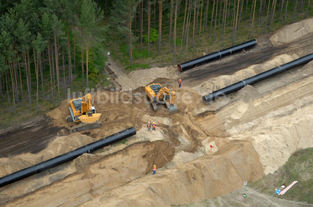 Luftaufnahme Spreewerder - Verlegearbeiten zu einem Teilstück der OPAL-Erdgasleitung durch Brandenburg