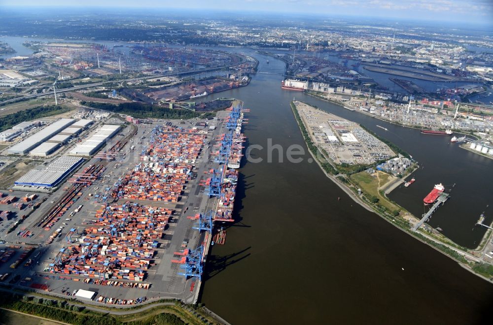 Hamburg von oben - Verschiedene Umschlagarten an der Süderelbe im Hafen von Hamburg