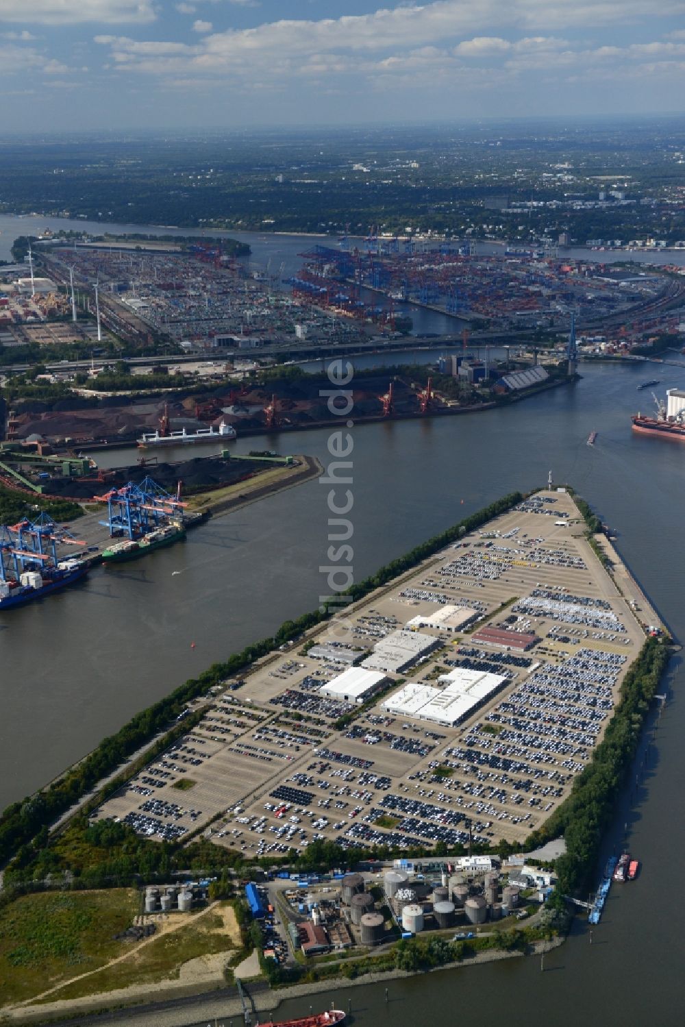 Hamburg von oben - Verschiedene Umschlagarten an der Süderelbe im Hafen von Hamburg