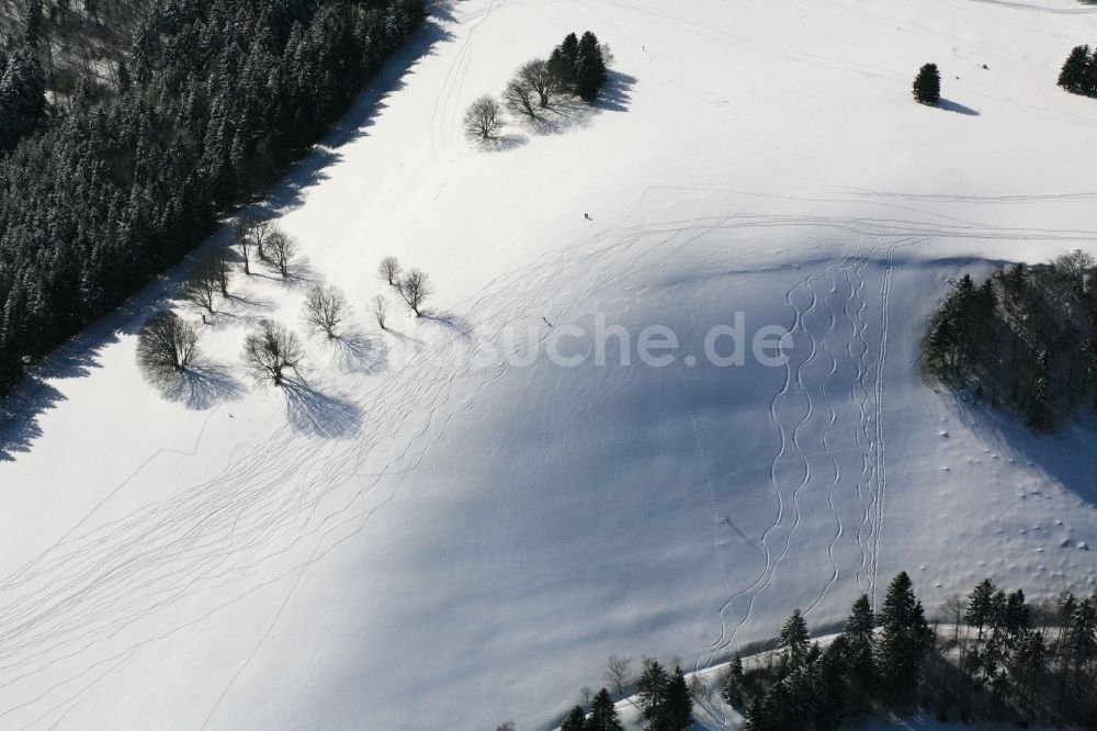 Aitern aus der Vogelperspektive: Verschneite Landschaft in Aitern im Bundesland Baden-Württemberg