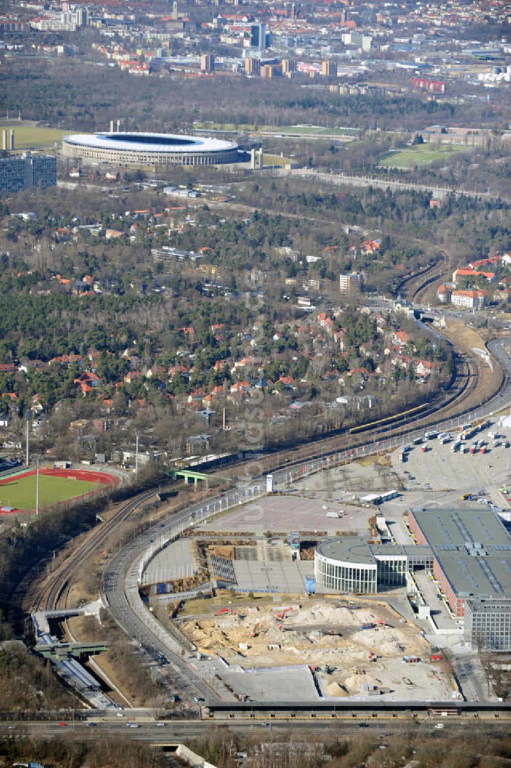 Berlin aus der Vogelperspektive: Verschwundenes Wahrzeichen Deutschlandhalle an der Jaffeystraße auf dem Messegelände in Berlin