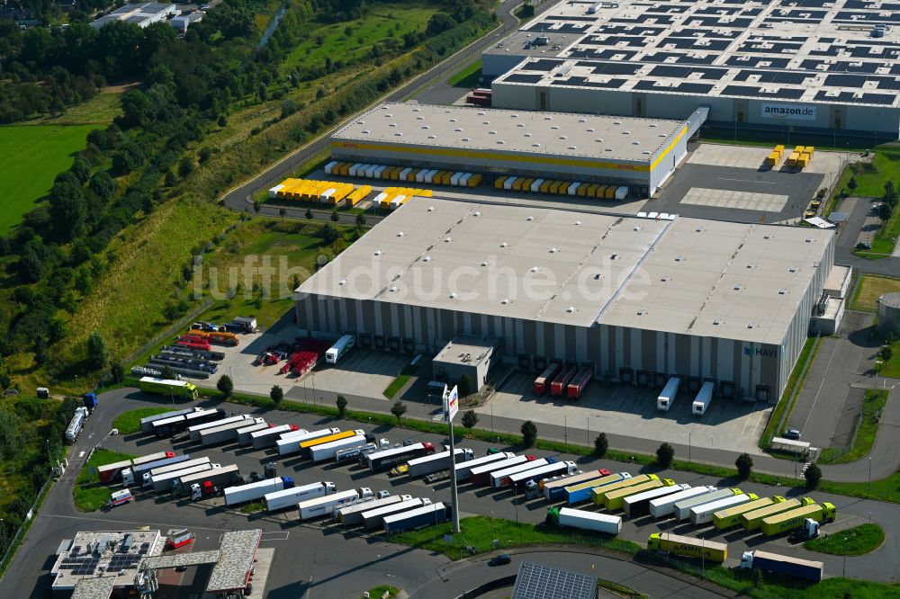 Rheinberg von oben - Verteilzentrum auf dem Gelände der HAVI Logistics in Rheinberg im Bundesland Nordrhein-Westfalen, Deutschland